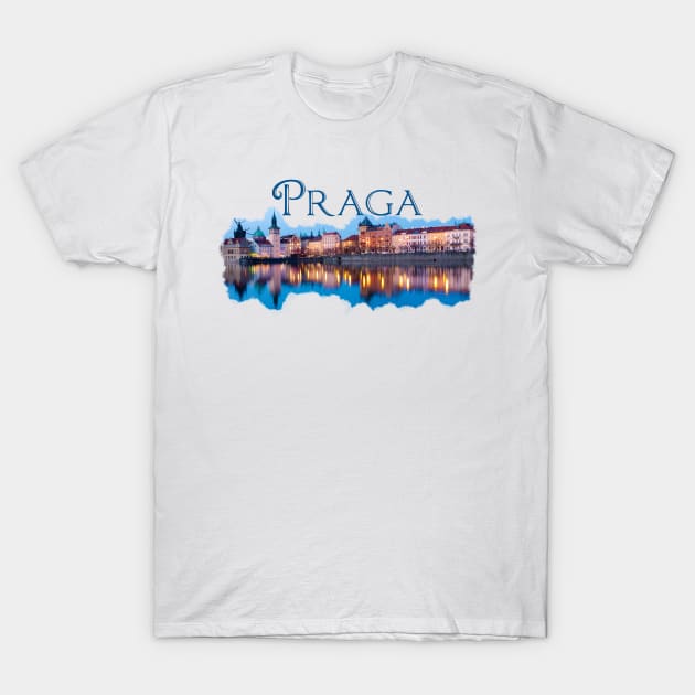 Praga: Evening Skyline T-Shirt by RaeTucker